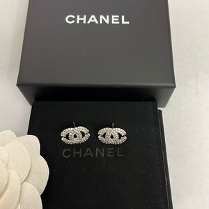 Chanel CC Logo Rhinestone Studs